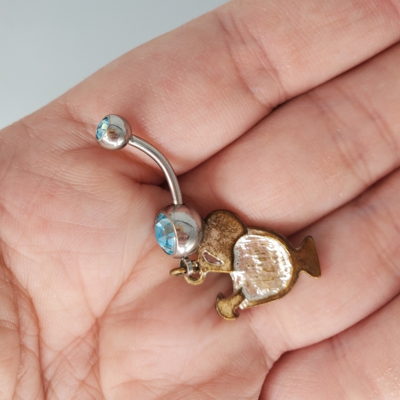 Cocktail Blue Rhinestone Stainless Steel Belly Ring - Picture 5 of 5